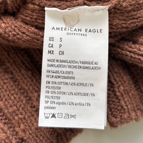 American Eagle Womens Ribbed Knit V-Neck Button Front Crop Cardigan Brown Size S - Picture 8 of 9